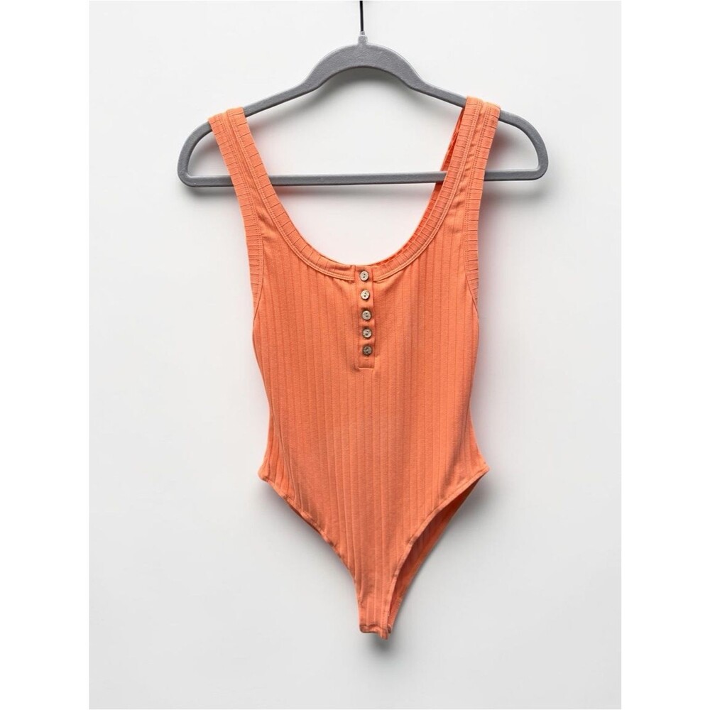 Free People Intimately FP Ribbed Henley Bodysuit Orange Size XS NWT